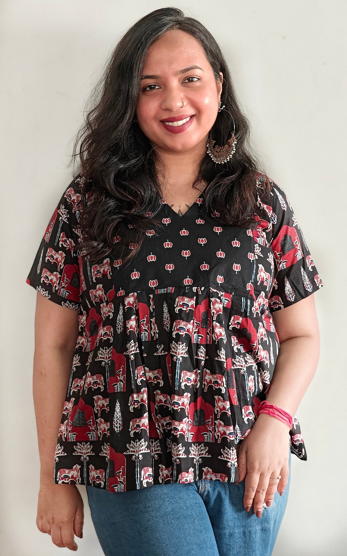 Black Cotton Ajrakh Top