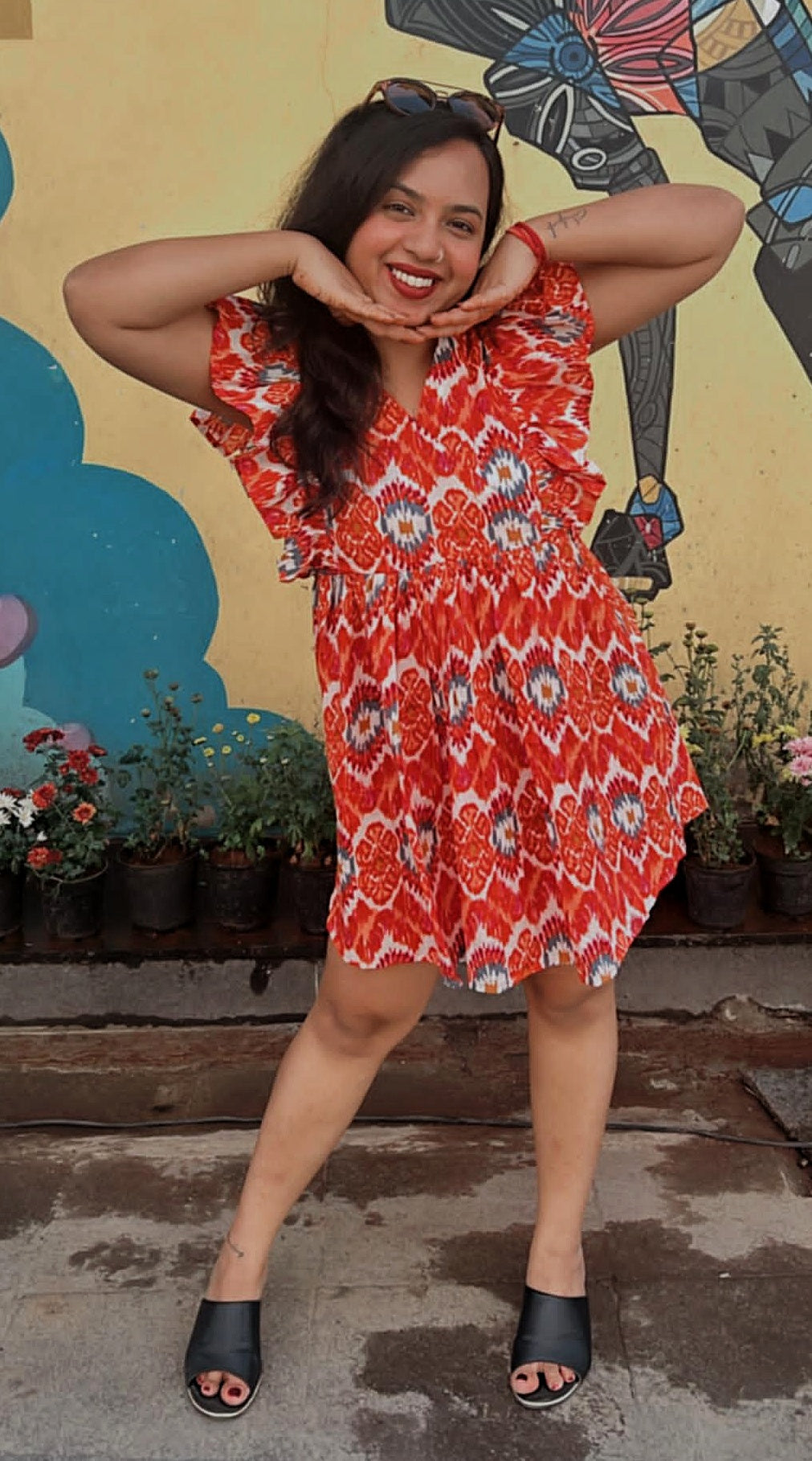 Red Frill Sleeves Dress