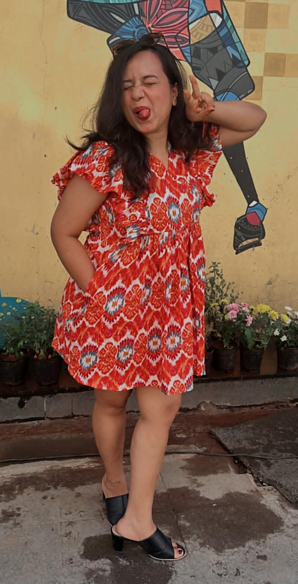 Red Frill Sleeves Dress