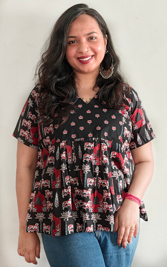 Black Cotton Ajrakh Top