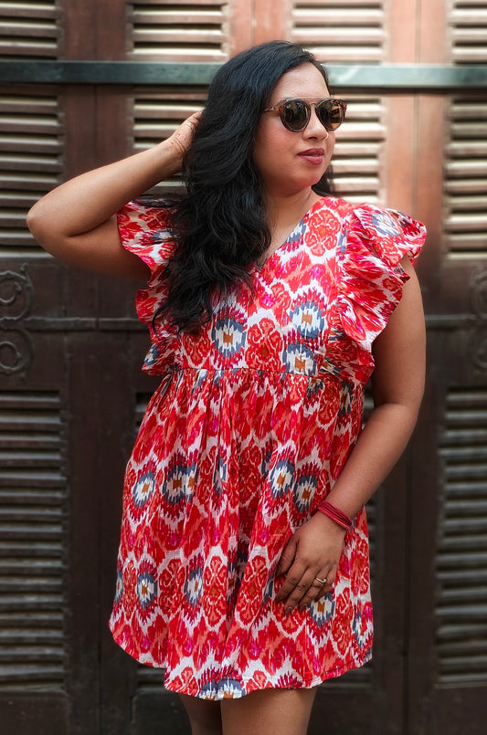 Red Frill Sleeves Dress
